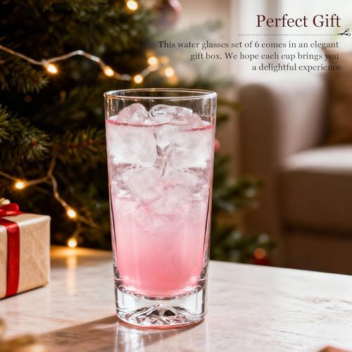 16 oz Drinking Glasses Set of 6 with Wide Mouth and Heavy Base