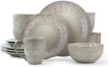 Elama White Lace 16 Piece Round Scallop Stoneware Dinnerware Set in White