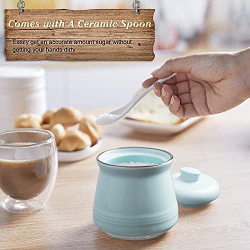 DAYYET Sugar Bowl with Lid and Spoon, 12 oz Ceramic Sugar Bowl with