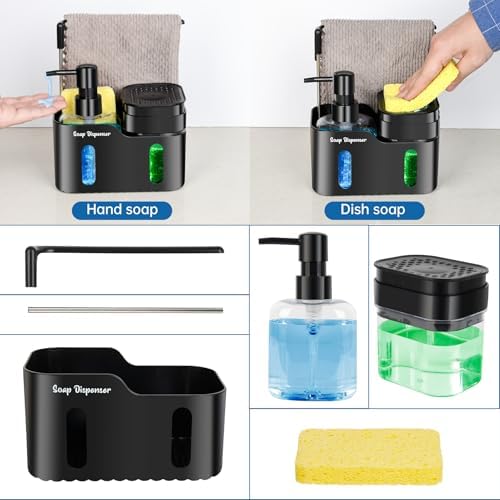 Hand and Dish Soap Dispenser Set, Black