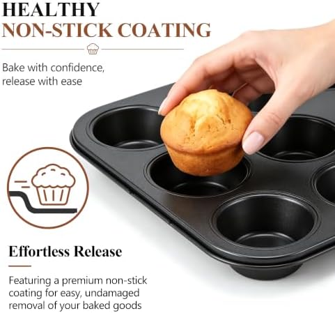 E-far 12-Cup Muffin Pan, 2 Pack Nonstick Carbon Steel Cupcake Pan Tin
