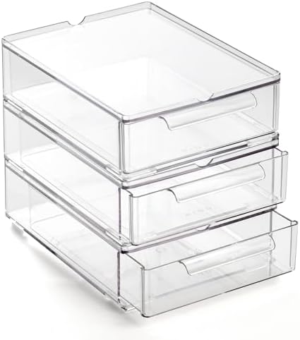 BINO | Clear Stackable Storage Drawers, Small - 3 Pack | Clear Storage