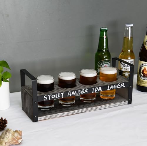 OwlGift Beer Flight Glasses and Board Set Included Torched Wood
