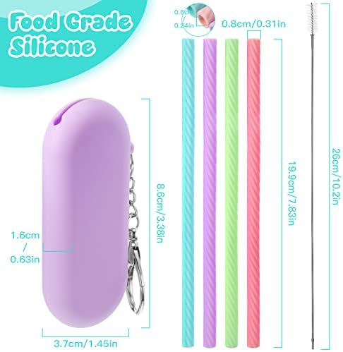 Meanplan 4 Sets Reusable Straws Travel Case Brush Silicone,Classic