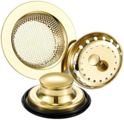 Gold Sink Drain Strainer Stopper Basket Set Stainless Steel Kitchen