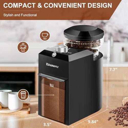 Flat Electric Burr Coffee Grinder, White, 28 Settings