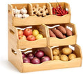 Bamboo Potato Onion Storage Bins, 3 Tier Stackable Produce Basket