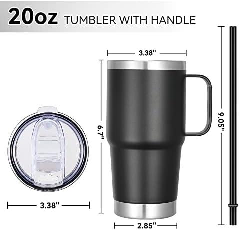 VEGOND 20 oz Tumbler with Handle Lid and Straw, Stainless Steel