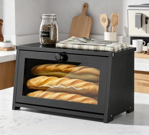 Simple Trending Bamboo Bread Box for Kitchen Countertop, Black