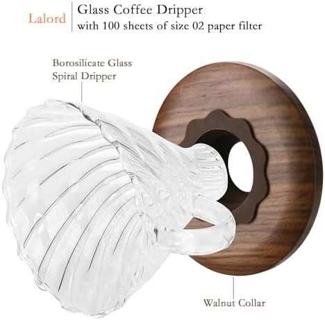 Lalord Pour Over Coffee Dripper, Borosilicate Glass with Walnut