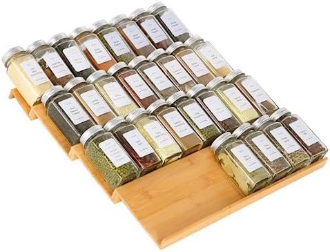 Spice Drawer Organzier,4 Tiers Bamboo Spice Rack Tray Insert for