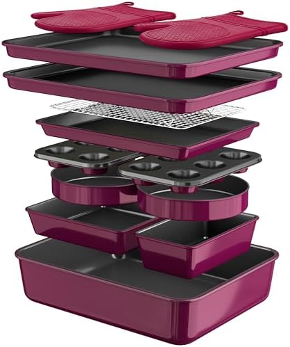 Wildone 13-Piece Baking Pans Set, Nonstick Bakeware Sets, Plum