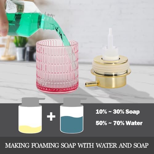 Foaming Soap Dispenser, Pink Glass Foam Soap Dispenser for Bathroom