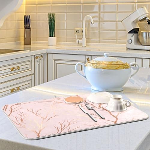 OTVEE Bare Branch Art Dish Drying Mat for Kitchen Counter Absorbent
