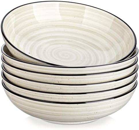 vancasso Bonbon Pasta Bowls Set of 6, 38 Oz Ceramic Salad Bowls, Wide