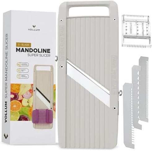 Vollum Wide Japanese Mandoline Slicer for Kitchen – Professional Slicer Vegetable Cutter with Interchangeable Stainless Steel Blades – Food Manual Slicer Handheld Mandoline Slicer
