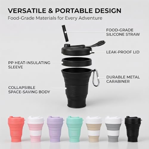 Silicone Coffee Cup with Straw lid Collapsible Cups for Traveling 20oz