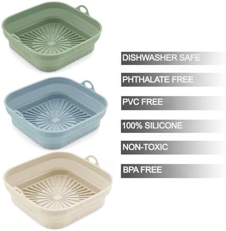 3 Pack Silicone Air Fryer Liners Reusable– Emptycolor 8 Inch Square