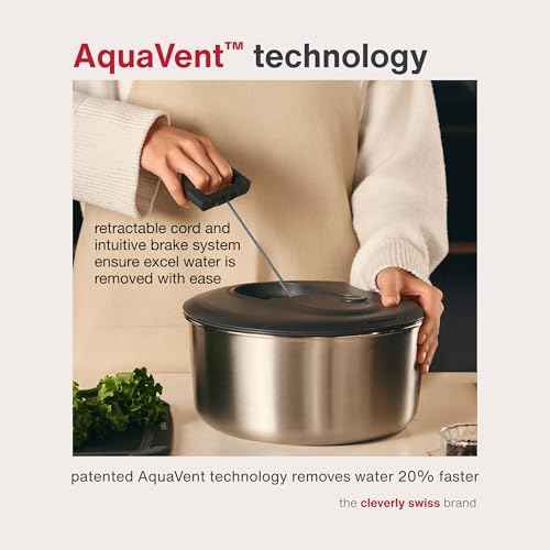 Zyliss Easy Spin Salad Spinner, 4–6 Servings, Large, Stainless Steel
