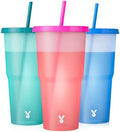 Meoky Plastic Cups with Lids and Straws - 3 Pack 40 oz Tumblers Bulk