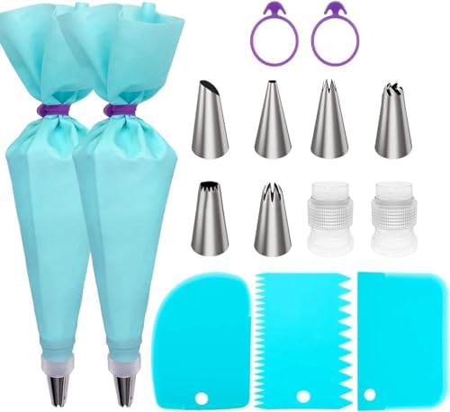 Piping Bags and Tips Set, 16" Reusable Piping Bags, Frosting Piping