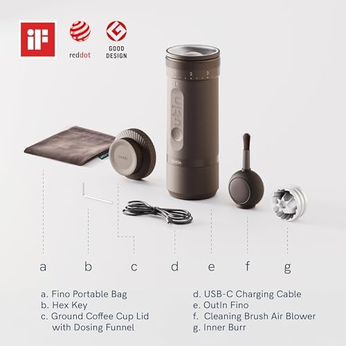 OutIn Fino Portable Electric Coffee Grinder, Tundra Brown