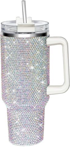 40oz Tumbler with Handle and Straw, Glitter Rhinestones Tumbler Bling