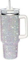 40oz Tumbler with Handle and Straw, Glitter Rhinestones Tumbler Bling