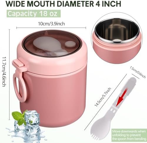 Reallnaive 6 Pack Insulated Food Jars with Spoon 18 Oz