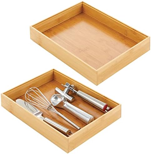 mDesign Bamboo Wood Stackable Drawer Organizer Bin Box for Kitchen