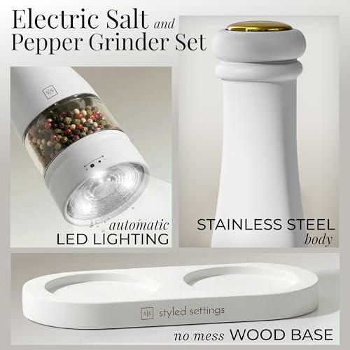 Styled Settings Electric Salt and Pepper Grinder Set, White