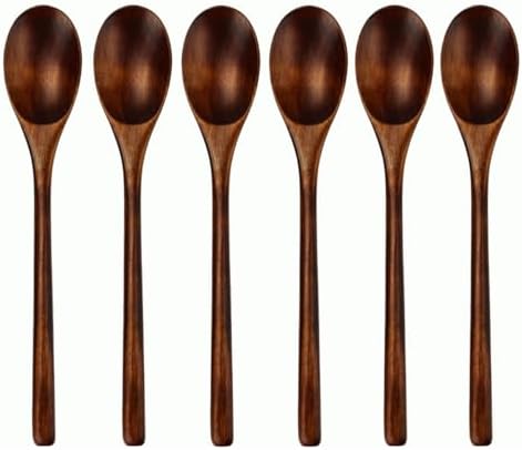 AOOSY 9 In Wooden Spoons for Eating, 6Pcs Japanese Natural Soup Spoons