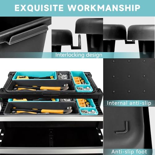Tool Box Organizer Tray, 60 PCS & 5 Sizes, Black and Sky Blue
