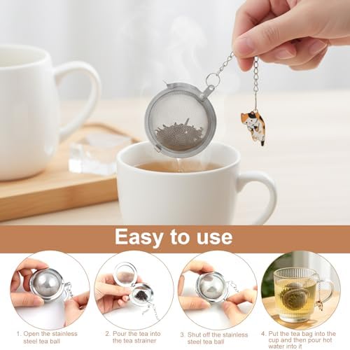 3 PCS Cat Tea Infuser Set, Stainless Steel Mesh Tea Diffuser