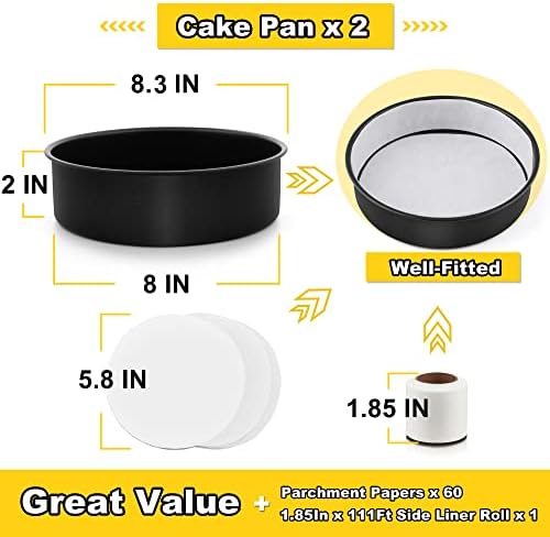 E-far 8 Inch Cake Pans Set of 2, Nonstick Small Cake Pans & Parchment