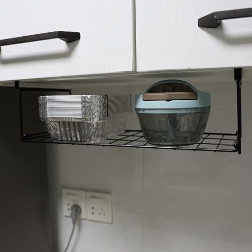 Foil and Plastic Wrap Organizer Kitchen Under Cabinet Desk Pantry Hanging Organizer Storage Foldable Rack (Black)