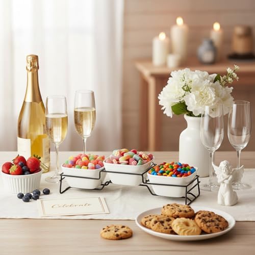 ZENFUN 10 oz Square Bowl Chip & Dip Serving Set, Pocelain Ramekin