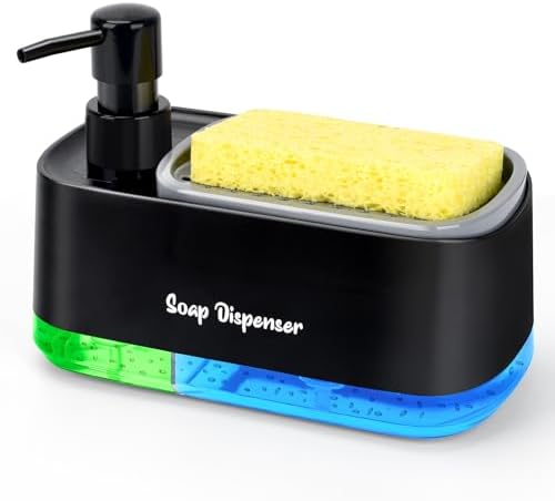 Hand and Dish Soap Dispenser Set with Sponge Holder, Black