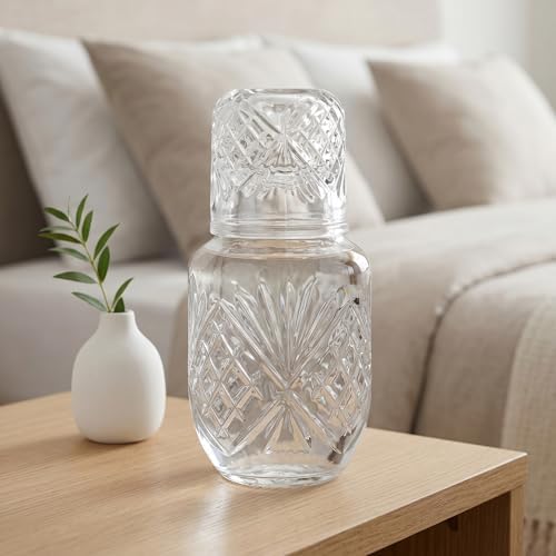 Bedside Water Carafe and Glass Set, Compact Glass Water Carafe with