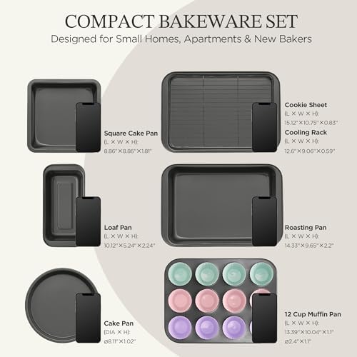 KITESSENSU Compact Baking Pans Sets, Nonstick Bakeware Sets 19-Piece