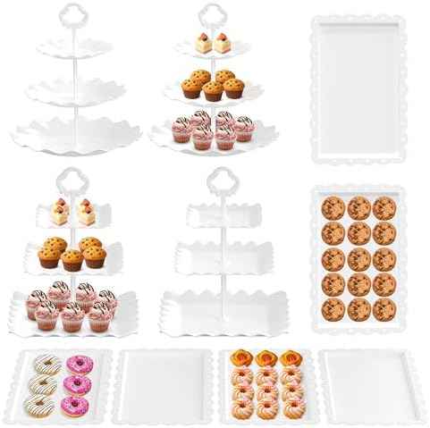 RICCLE 10Pc Dessert Table Display Set, 3 Tiered Cupcake Stand & Cake
