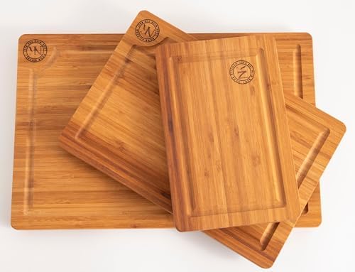 Carbonized Bamboo Cutting Board Set of 3 - Premium Wood Grain, Extra