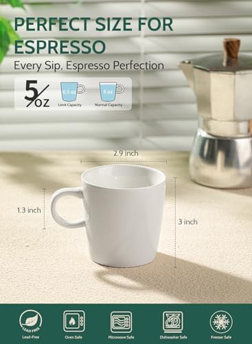 Sweese 5oz Porcelain Espresso Cups Set of 4, Mini Coffee Mugs