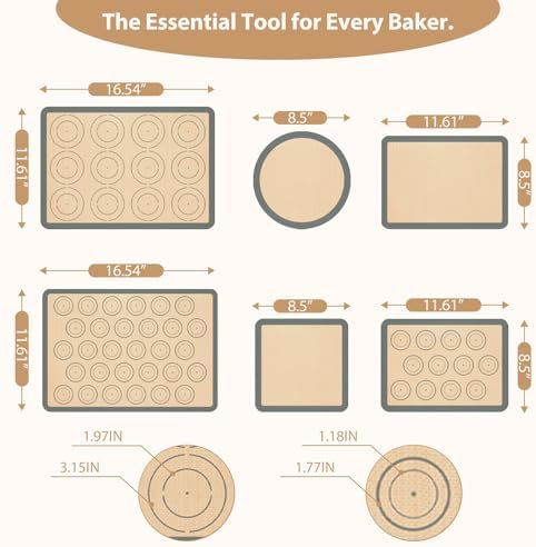 Silicone Baking Mat Set of 9, Silicone Mats for Baking, Baking Sheets
