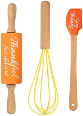 R&M Fall Holiday 3 Piece Mini Bake Set – Spatula, Whisk & Rolling Pin