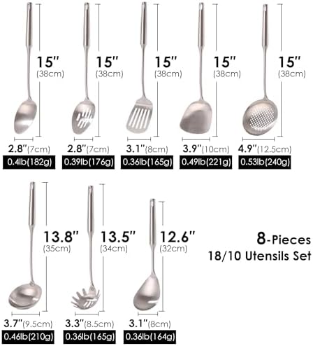 18/10 Stainless Steel Kitchen Utensils Set - 8 PCS All Metal Cooking