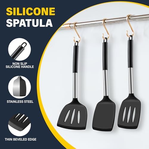 Silicone Spatula Set, Heat Resistant Fish Spatula, Solid & Slotted