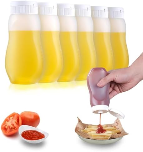 6 pack Condiment Squeeze Bottles for Sauces 12oz with Flip Top, Hot