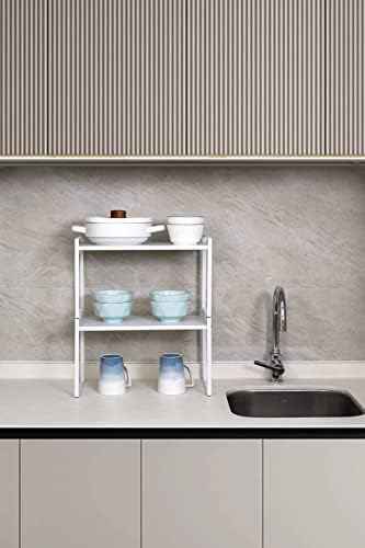 Nxconsu Stackable Cabinet Shelf Organizer 2 Pack, Standard Tall White
