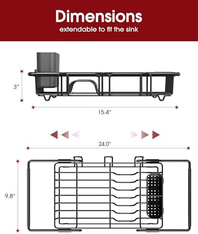Sakugi Expandable Over-Sink Dish Rack, 15.4 x 9.8 x 3.0 Inch